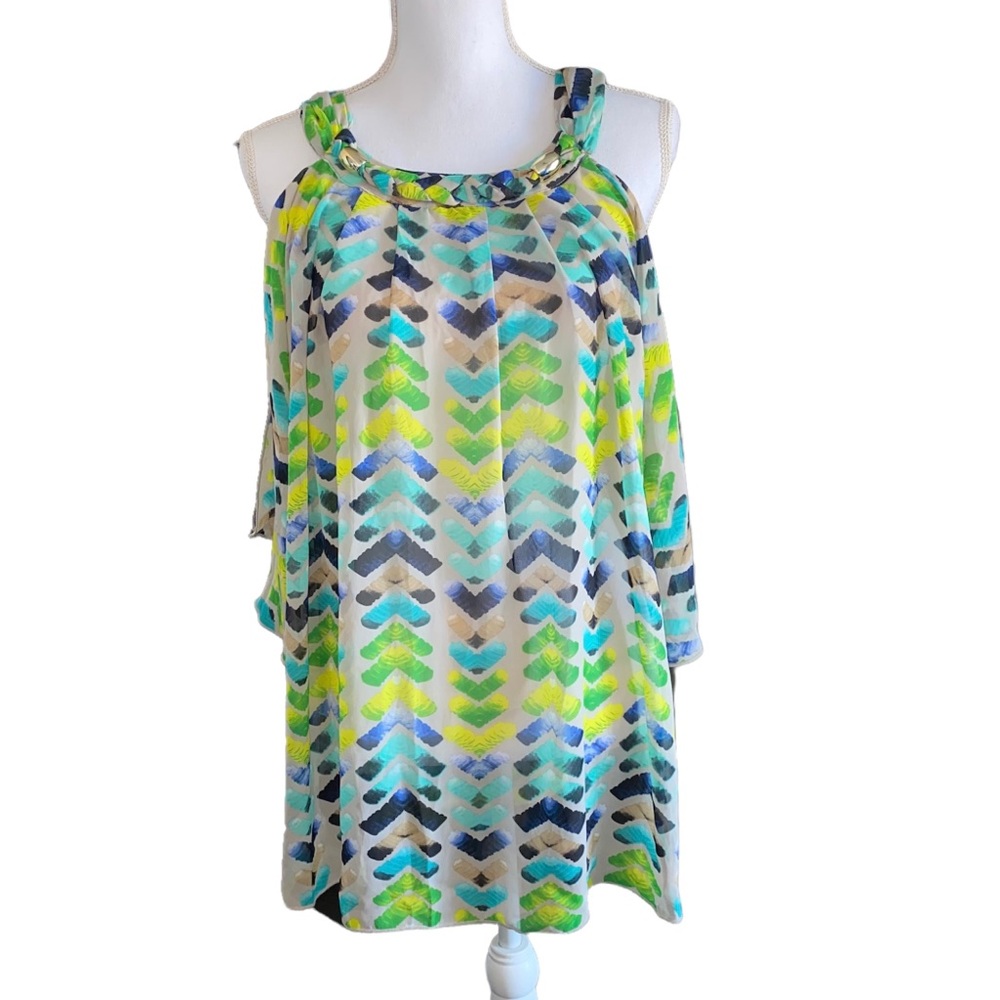 Madison Paige Shoulder Cutout Chevron Print Blouse| Womens Blouse